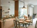 Modern dining area with round table and chairs