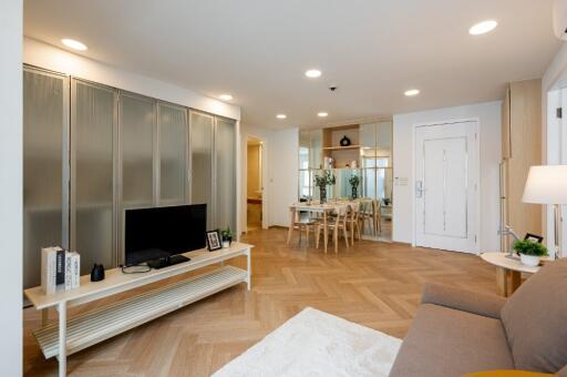 Modern living room and dining area with contemporary decor