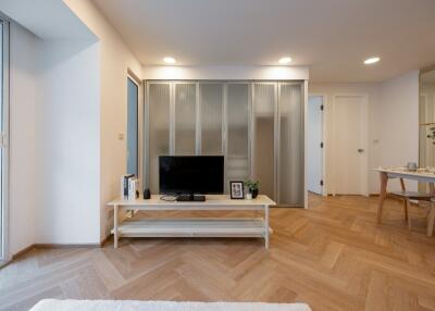 Spacious living room with TV and contemporary decor