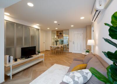 Modern living room with a dining area