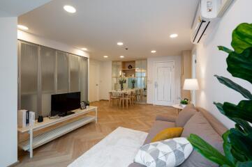 Modern living room with a dining area