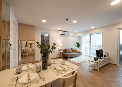 Modern living room with dining area