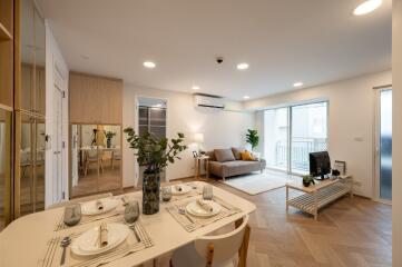 Modern living room with dining area