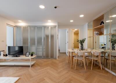 Modern living room with dining area