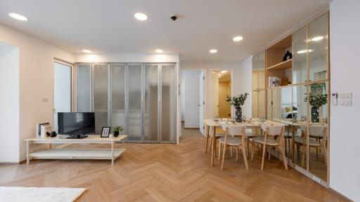 Modern living room with dining area