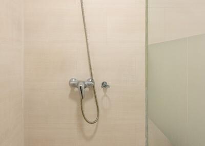 Shower area with sleek fixtures