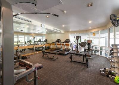 Well-equipped fitness center with various exercise machines and free weights