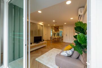 Living room with modern furniture and decor