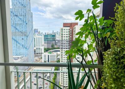 View from balcony overlooking cityscape