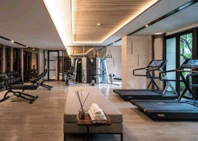 Modern residential gym with various fitness equipment