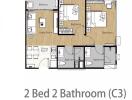 Floor plan of a two bedroom, two bathroom apartment