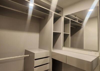 Spacious walk-in closet with built-in shelves