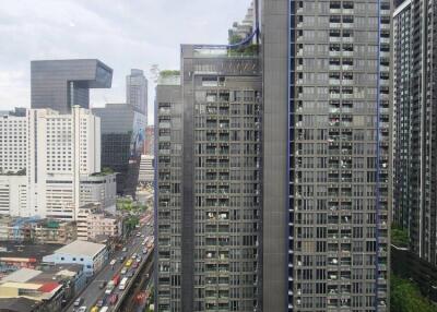 View of a tall modern building in a city