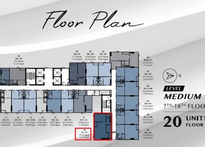 Floor plan of a residential building highlighting a specific unit