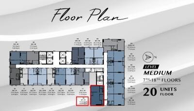 Floor plan of a residential building highlighting a specific unit