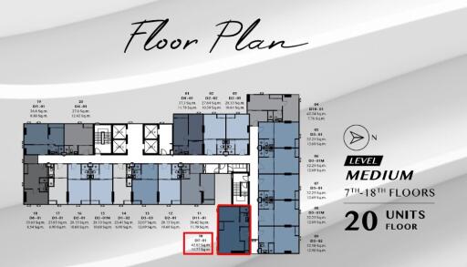 Floor plan of a residential building highlighting a specific unit