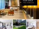 Property for sale advertisement featuring interior and exterior views