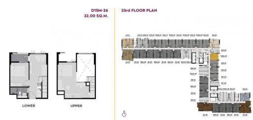 Floor plan showing layout of a specific unit and the 33rd floor