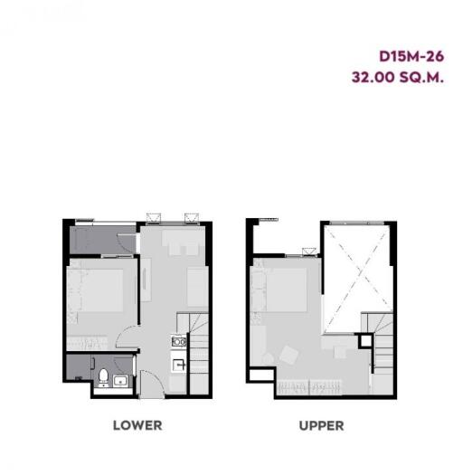 Floor plan layout of a 32 square meter property