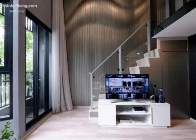 Modern living room with staircase