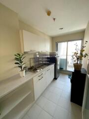 Modern kitchen with white cabinetry and potted plants