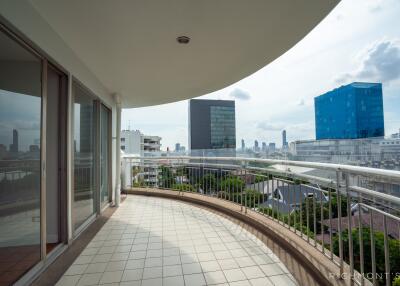 Spacious balcony with city view