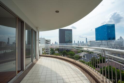 Spacious balcony with city view