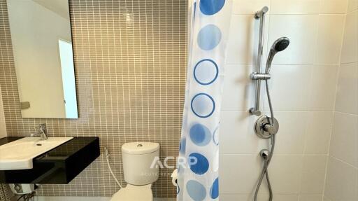 Modern bathroom with shower and sink