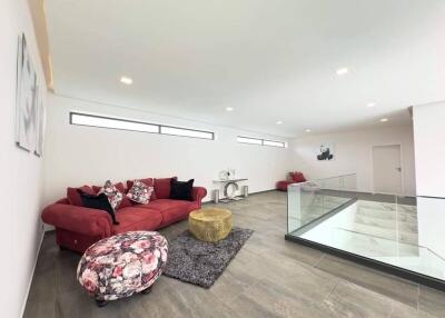 Spacious living room with modern furniture