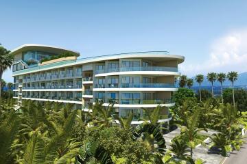 Modern residential building with balconies and lush greenery