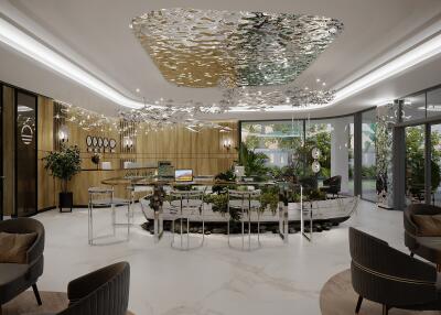 Modern and elegant lobby area with stylish decor and seating