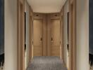 Hallway with multiple doors and carpeting