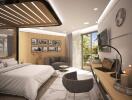 Modern bedroom with natural light and balcony