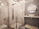 Modern bathroom with marble finishes and walk-in shower