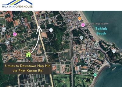 Map showing the location of the property and its proximity to downtown Hua Hin and Takiab Beach