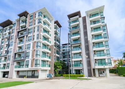 Modern apartment buildings with balconies