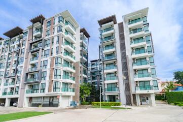 Modern apartment buildings with balconies