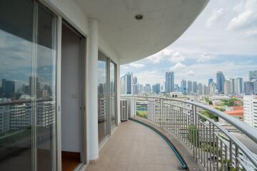 Large balcony with city skyline view