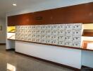 Mailboxes in a building's lobby area