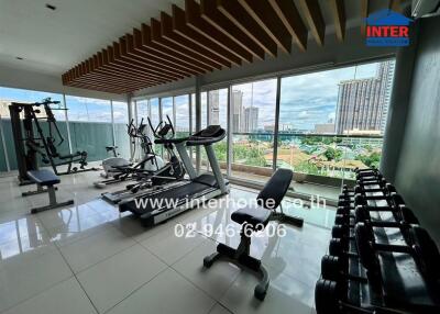 Modern gym with city view