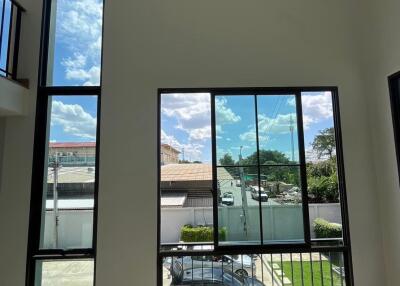 Bright living room with large windows