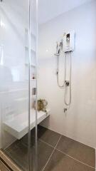 Modern bathroom with glass shower enclosure