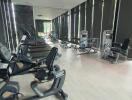 Modern gym with various exercise equipment and natural lighting