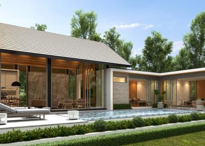 Modern house with glass walls and pool