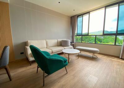 Cozy living room with a view of the outdoors