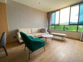 Cozy living room with a view of the outdoors