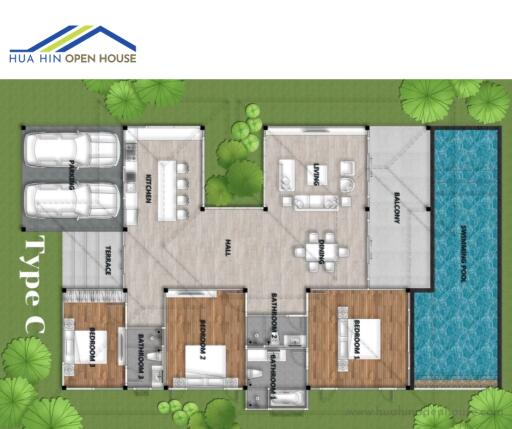 Aerial view of house floor plan