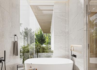 Modern bathroom with a freestanding tub