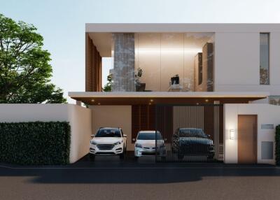 Modern two-story house with a carport