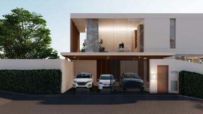 Modern two-story house with a carport